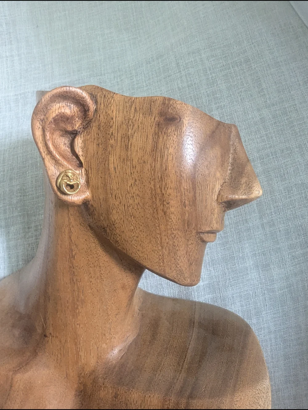 Vintage Bronze Gold Tone Dramatic Face Stud Earrings Monster Mouth